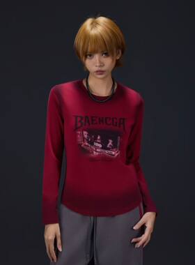 拓谷潮牌扎染打底衫女内搭秋冬季2025新款修身正肩长袖上衣Q52541