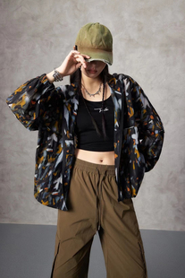 辣妹连帽开衫 美式 上衣C50083 花色涂鸦防晒外套薄款 拓谷潮流个性