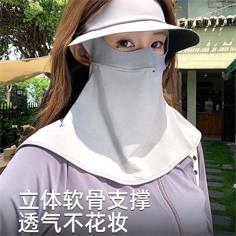 黑胶冰丝全包护颈防晒面罩