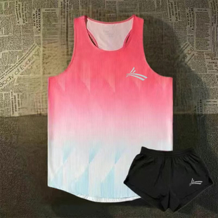 沃兰田径爆款体育背心套装跨栏马拉松体考男比赛服训练跑步运动服