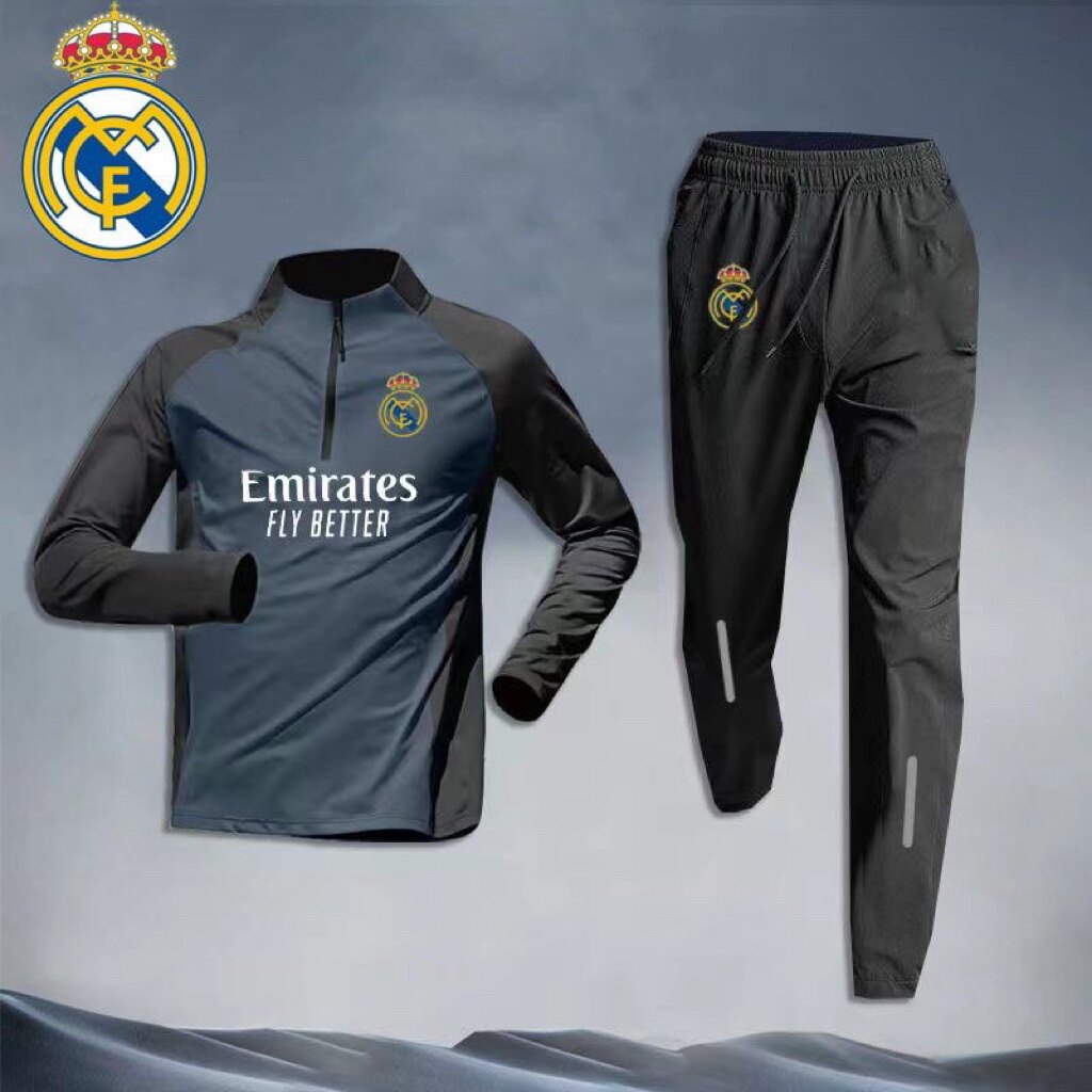 2324 REAL MADRID SAME HALF ZIP FOOTBALL TRAINING JERSEY SPORTS SUIT MENS RUNNING QUICK-DRYING LONG SLEEVE TROUSERS