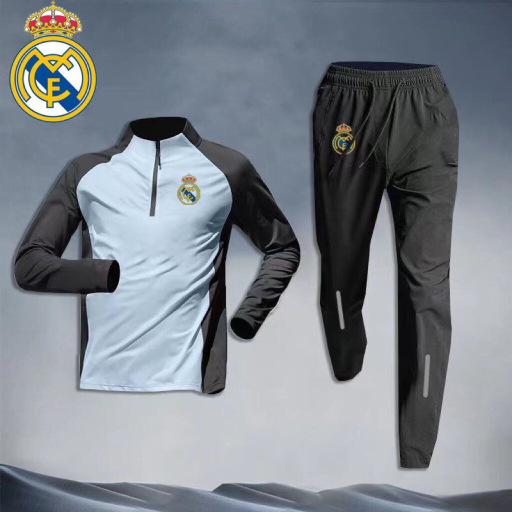 2324 REAL MADRID SAME HALF ZIP FOOTBALL TRAINING JERSEY SPORTS SUIT MENS RUNNING QUICK-DRYING LONG SLEEVE TROUSERS