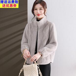 小个子妈妈冬装皮毛一体外套2025新款中老年女装水貂绒皮草上衣