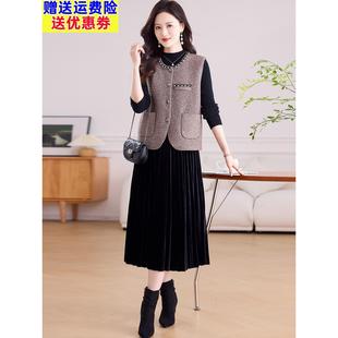 高级感两件套针织连衣裙女秋冬2025新款中年妈妈小个子打底套装裙