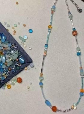 橘子海海边度假风项链夏季新款个性小清新小众百搭彩色串珠颈链