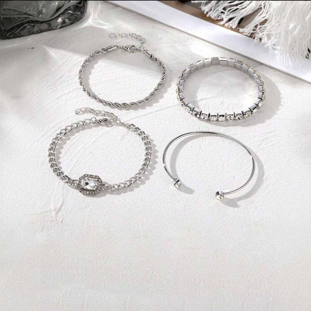 欧美跨境饰品复古个性麻花手链仿宝石夸张朋克手镯手链4条装,饰品/流行首饰/时尚饰品新,手链,淘宝优惠券,粉丝福利购,淘宝优惠卷