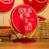 结婚新娘化妆镜子梳子红色一对装 婚礼送新人女方陪嫁礼物高档实用