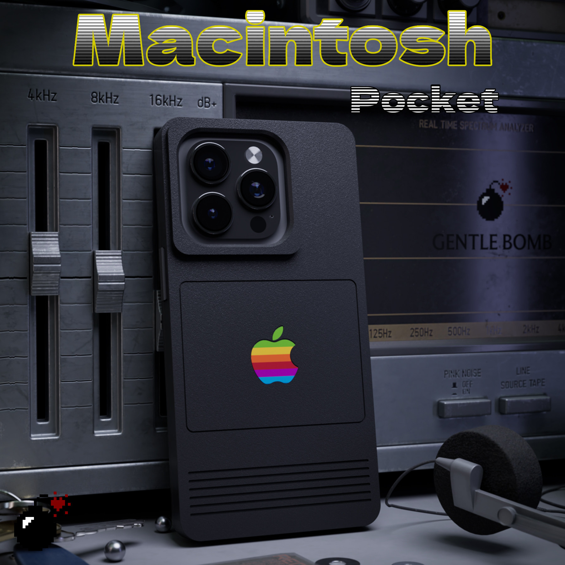 GENTLE BOMB iPhone复古手机壳 麦金塔手机壳 Macintosh 苹果 薄款磁吸 怀旧 金属质感 纯黑色 镜面 磨砂质感