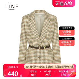 新品 LINE女装 秋季 夹克外套AWJKLA0100 韩国商场同款 系带千鸟格西装