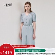 line女装OL通勤职业连衣裙早秋新款短袖收腰显瘦中长裙NWOPLG0100