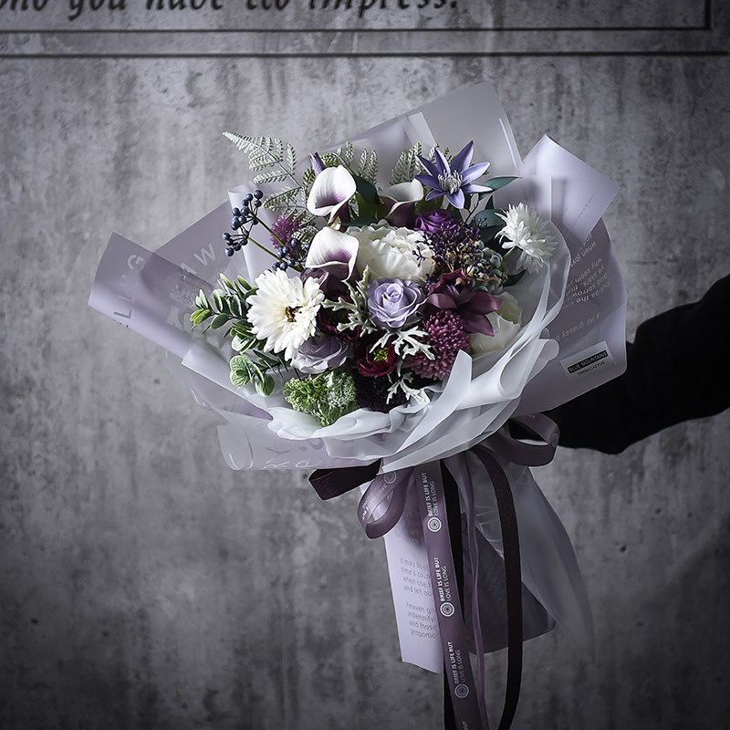 花壹情书英文果冻膜韩式鲜花花束花艺包花纸防水英文雾面纸半透明