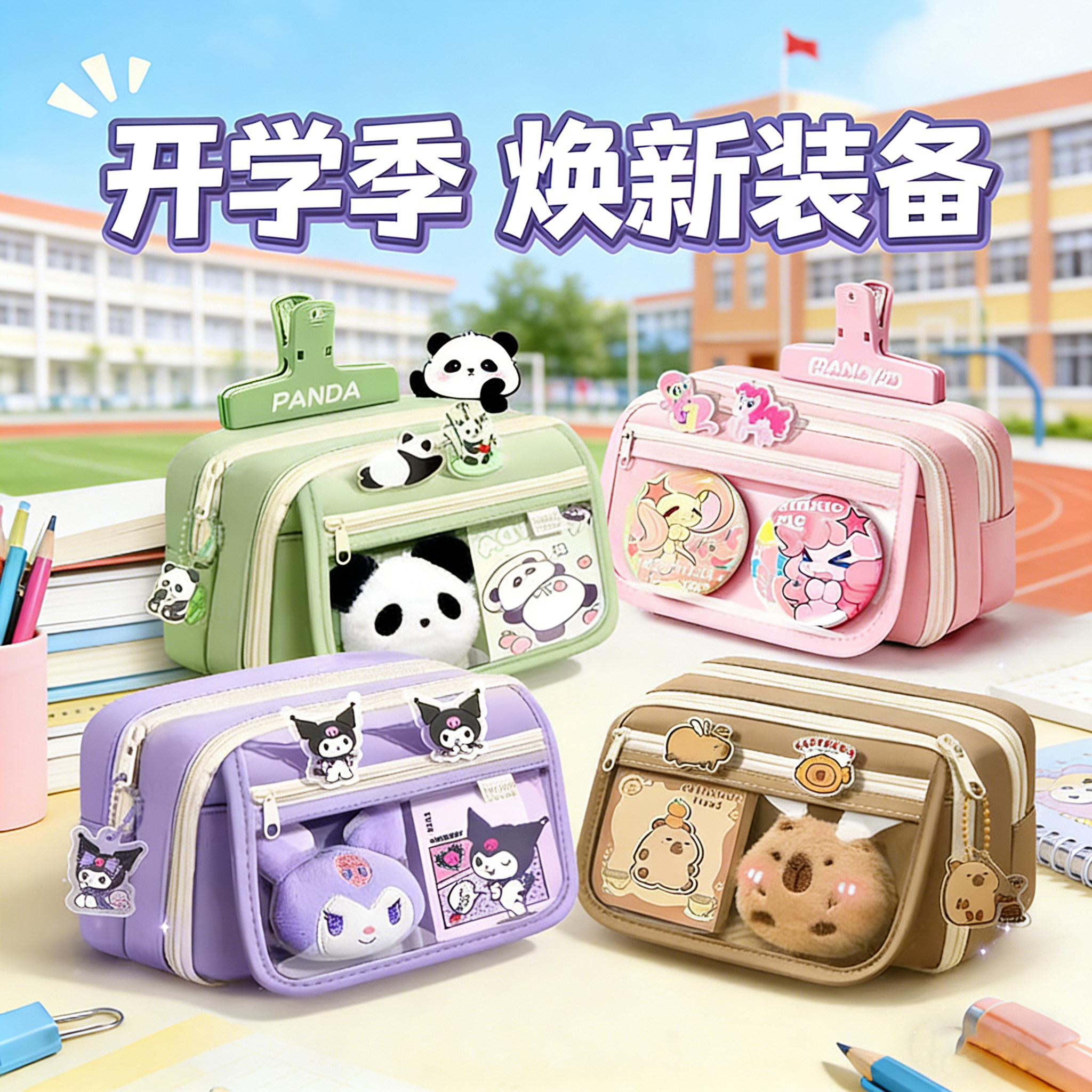 2026新款9层熊猫笔袋学生大容量多层分隔高颜值ins风女孩铅笔袋卡通可爱风铅笔盒痛包透明男小学生女童文具袋