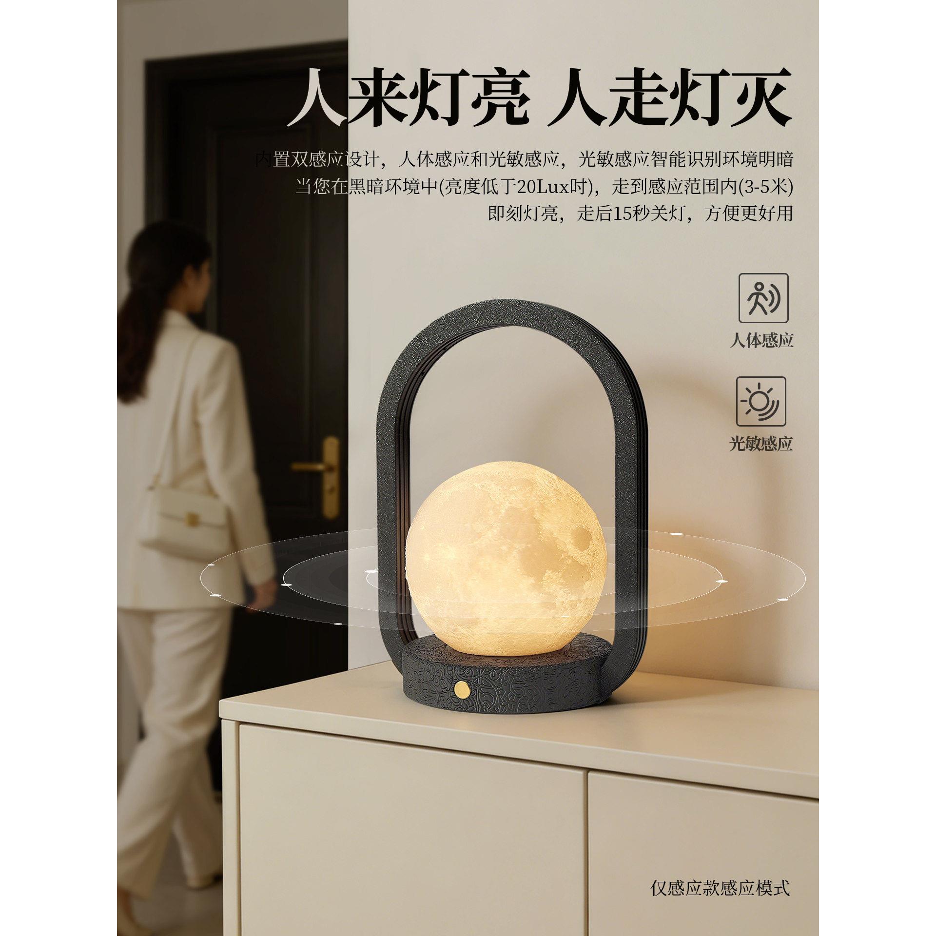 月球灯人体自动感应台灯床头灯手提复古轻奢创意氛围感充电小夜灯
