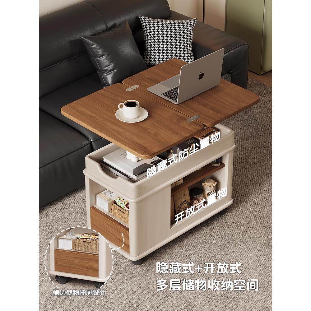 小户型黑胡桃木可移动茶几餐车小推车可升降折叠客厅多功能小茶桌