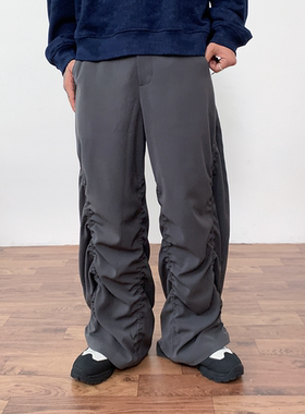 BasicMatch深灰色抽绳褶皱四面弹户外长裤