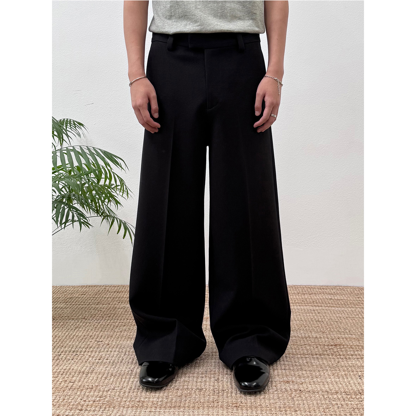 BasicMatch亚麻混纺宽松休闲长裤