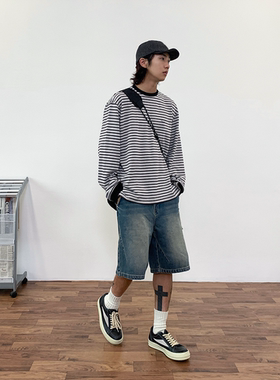 BasicMatch水洗破洞牛仔短裤宽松休闲五分裤