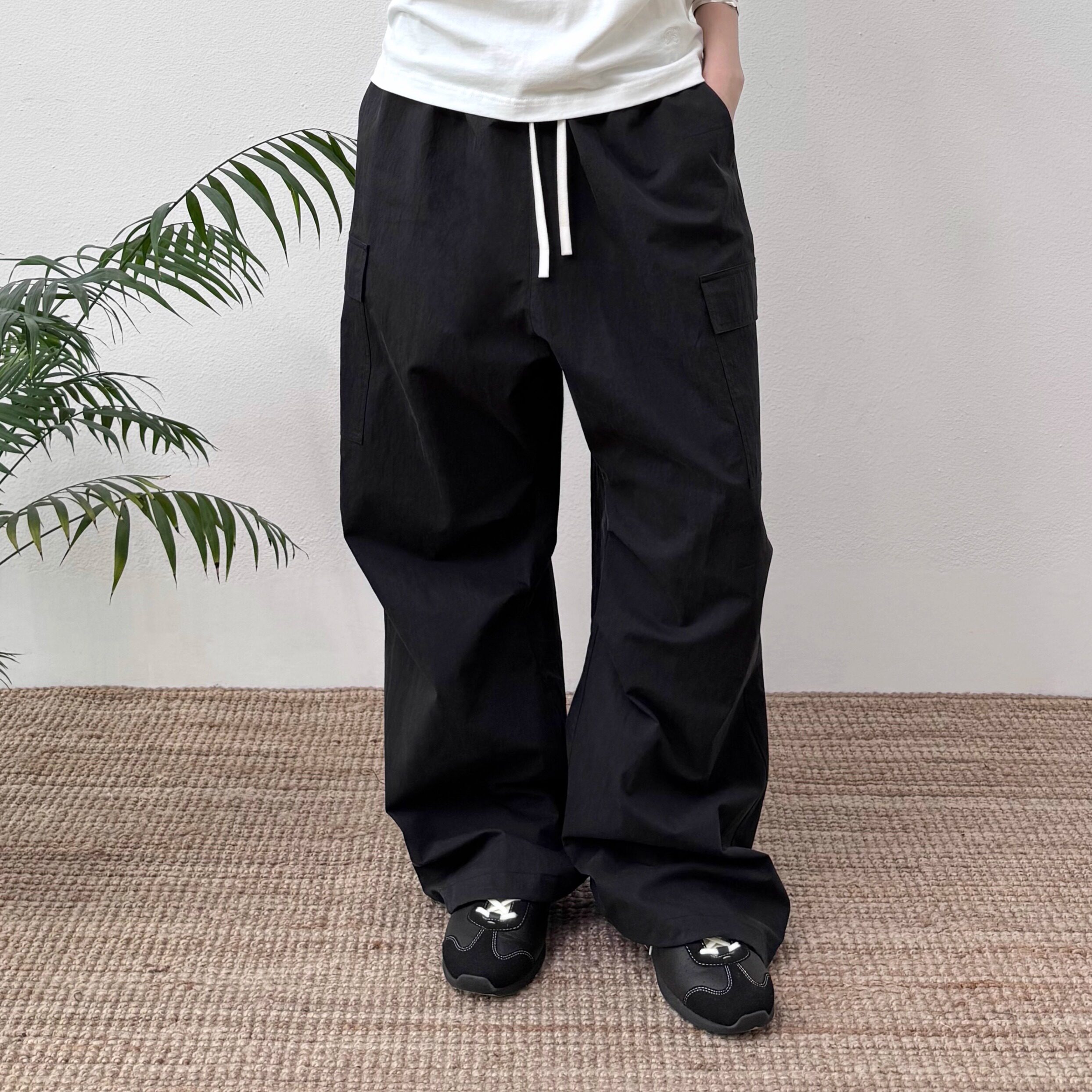 抽绳工装直筒伞兵长裤