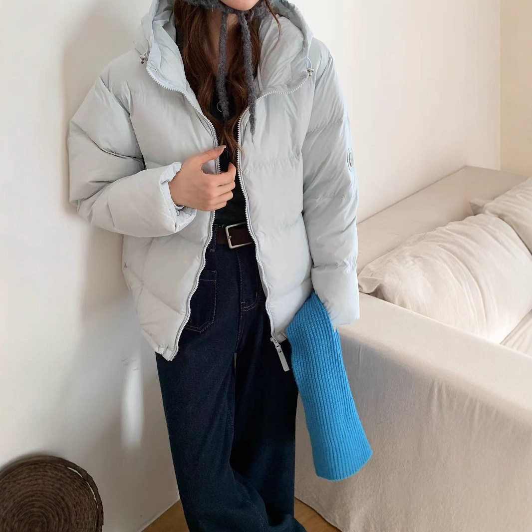 法国gentle motto冬装新款宽松小个子面包服90白鸭绒连帽羽绒服