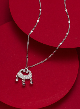 法国george melis范琦平安锁项链女s925银吉祥好运福气长命锁