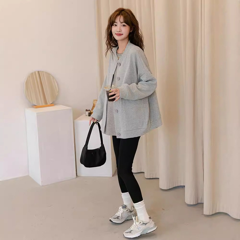 法国entle motto秋冬孕妇装孕妇外套休闲棒球服大口袋开衫孕妇
