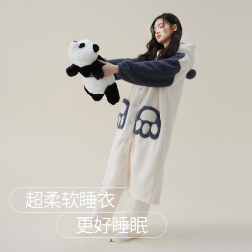 法国entle motto秋冬季珊瑚绒加厚男女士加厚睡衣情侣家居服套装