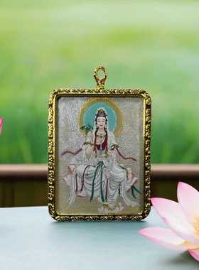 观世音菩萨唐卡手绘描金佛牌吊坠项链挂件顺丰包邮