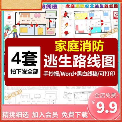 家庭消防疏散逃生路线示意图手抄报模板消防安全知识教育小报绘画