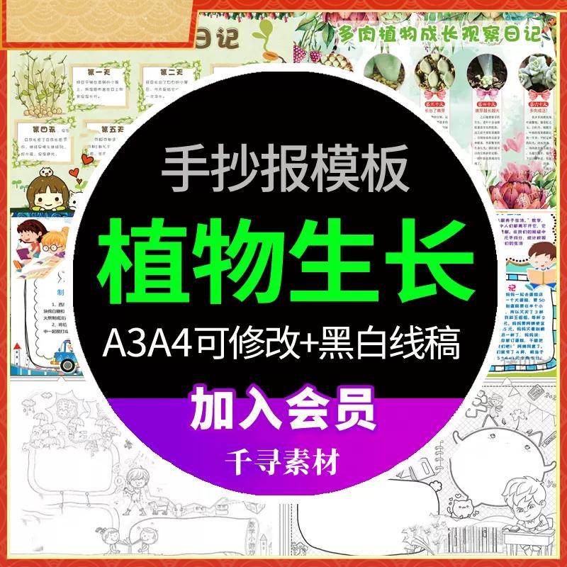 小学生观察日记植物生长手抄报模板多肉黄豆芽成长电子版小报A3A4