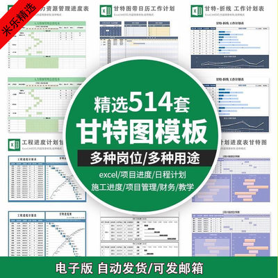 甘特图表格Project模板工程施工进度工作计划招聘项目开发Excel