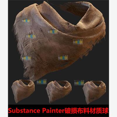 Substance Painter破损布料麻布智能材质球/sp麻袋地毯布料材质