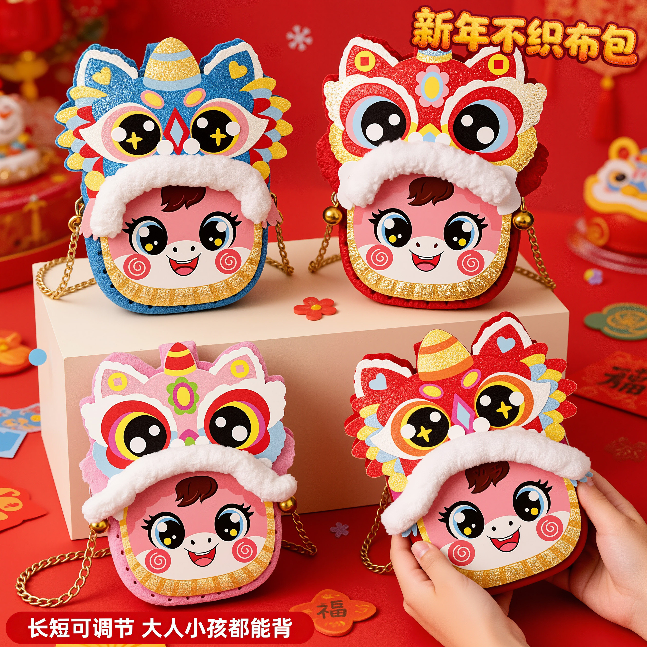 马年春节礼物不织布国潮斜挎包元旦手工diy材料包幼儿园6宝宝玩具