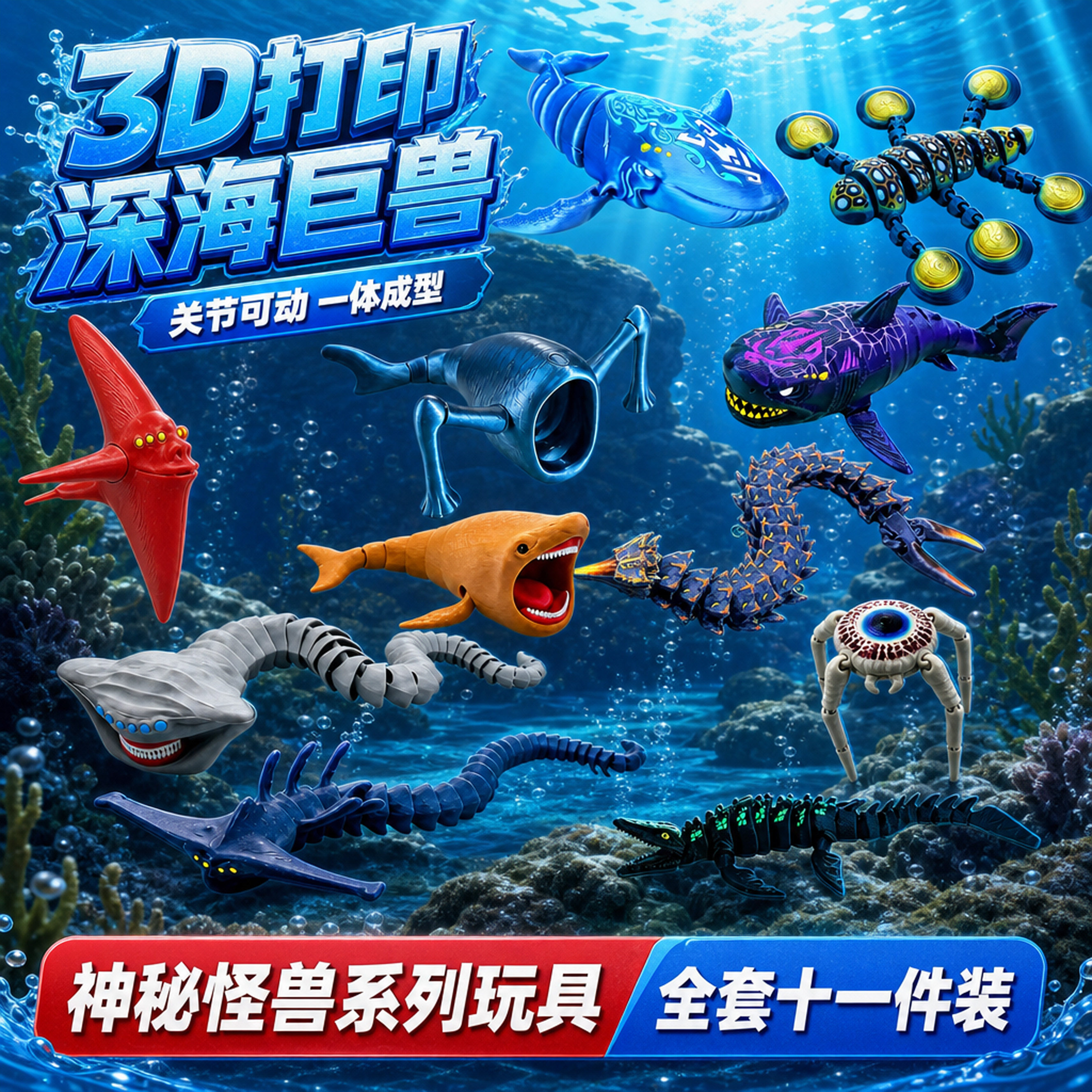 深海巨兽吸盘鱼3D打印可动模型图片