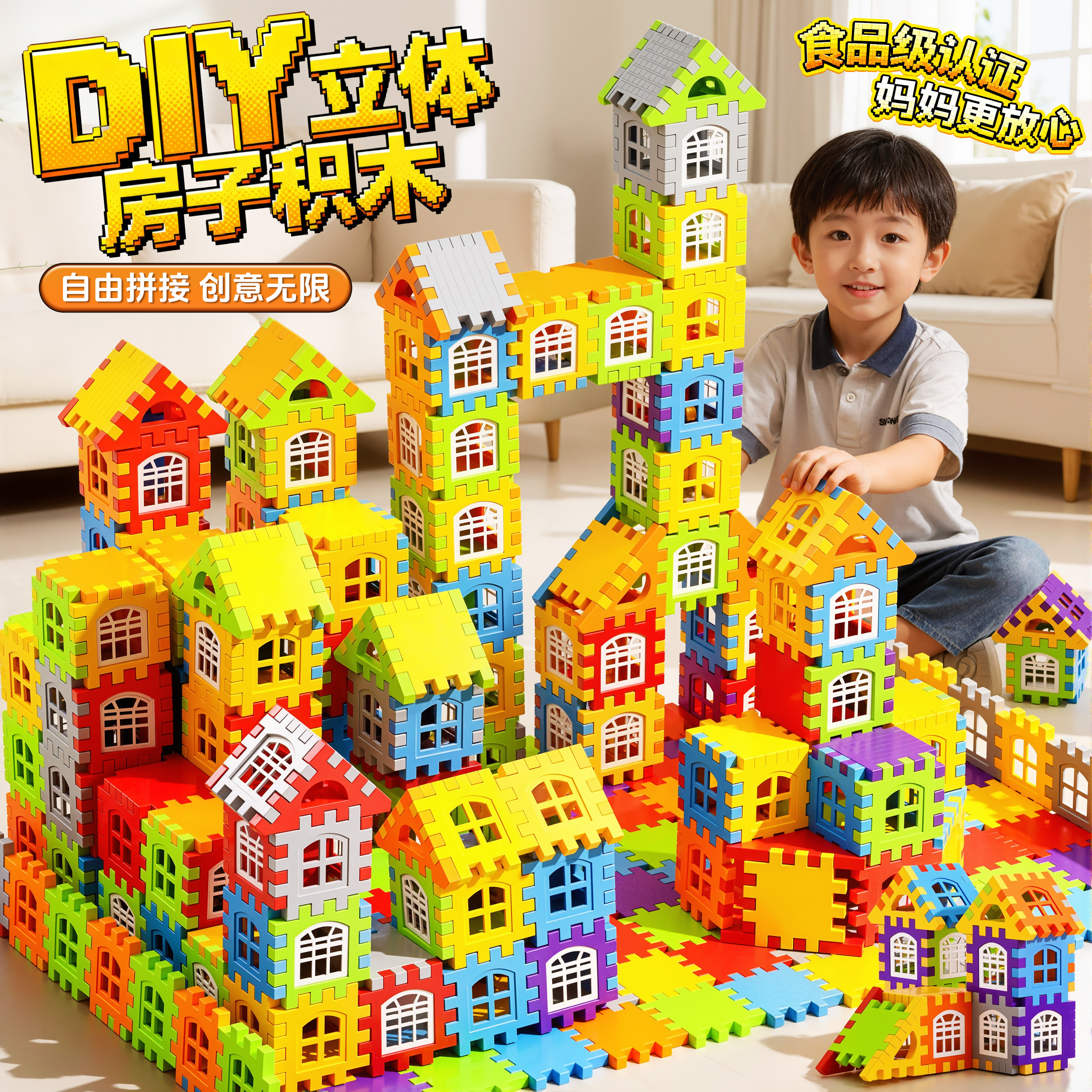儿童搭房子积木益智拼装玩具