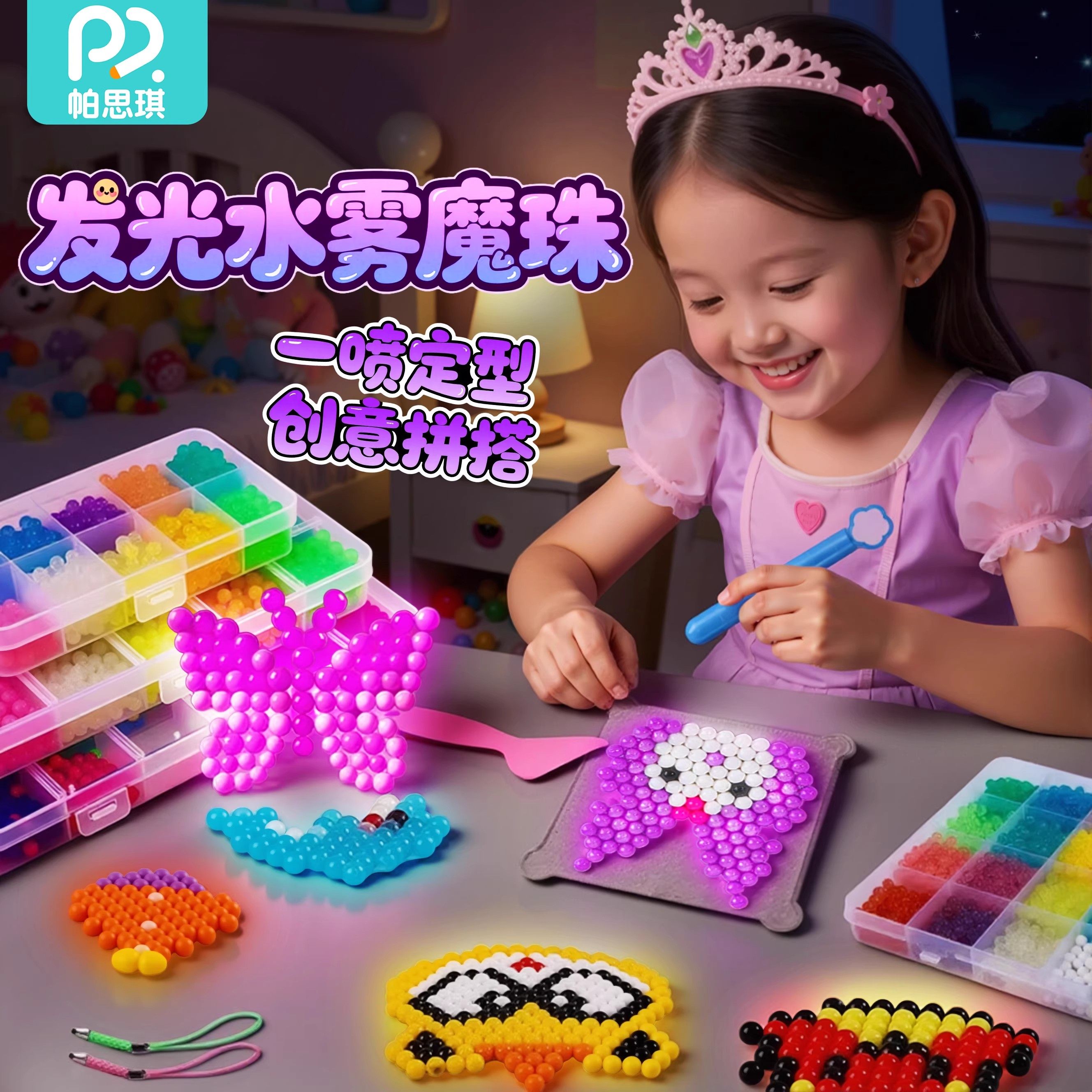 夜光水雾魔珠透明拼豆DIY套装