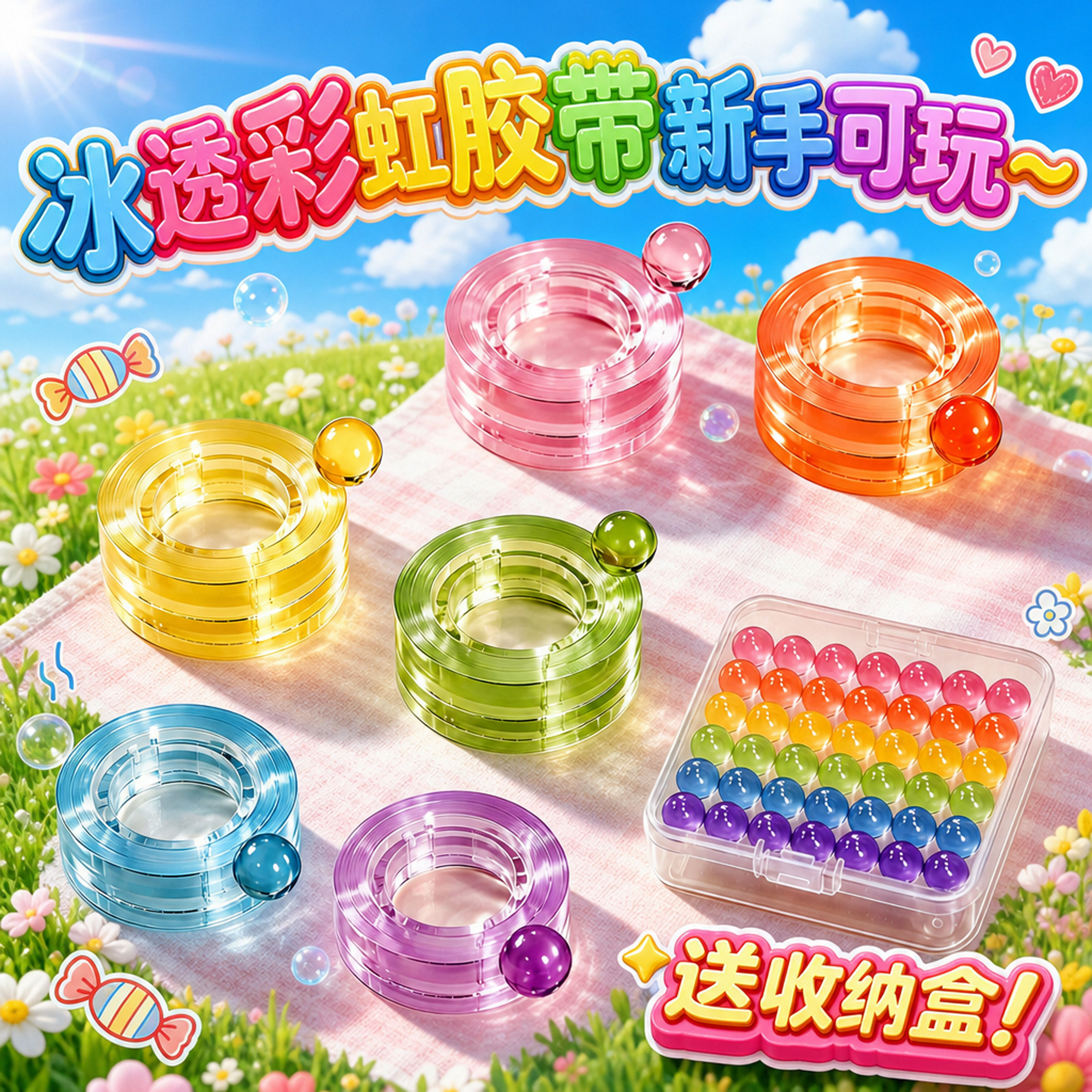 高颜值彩色diy粘胶带儿童网红解压玩具冰透粘粘球手工胶布卷卷胶6