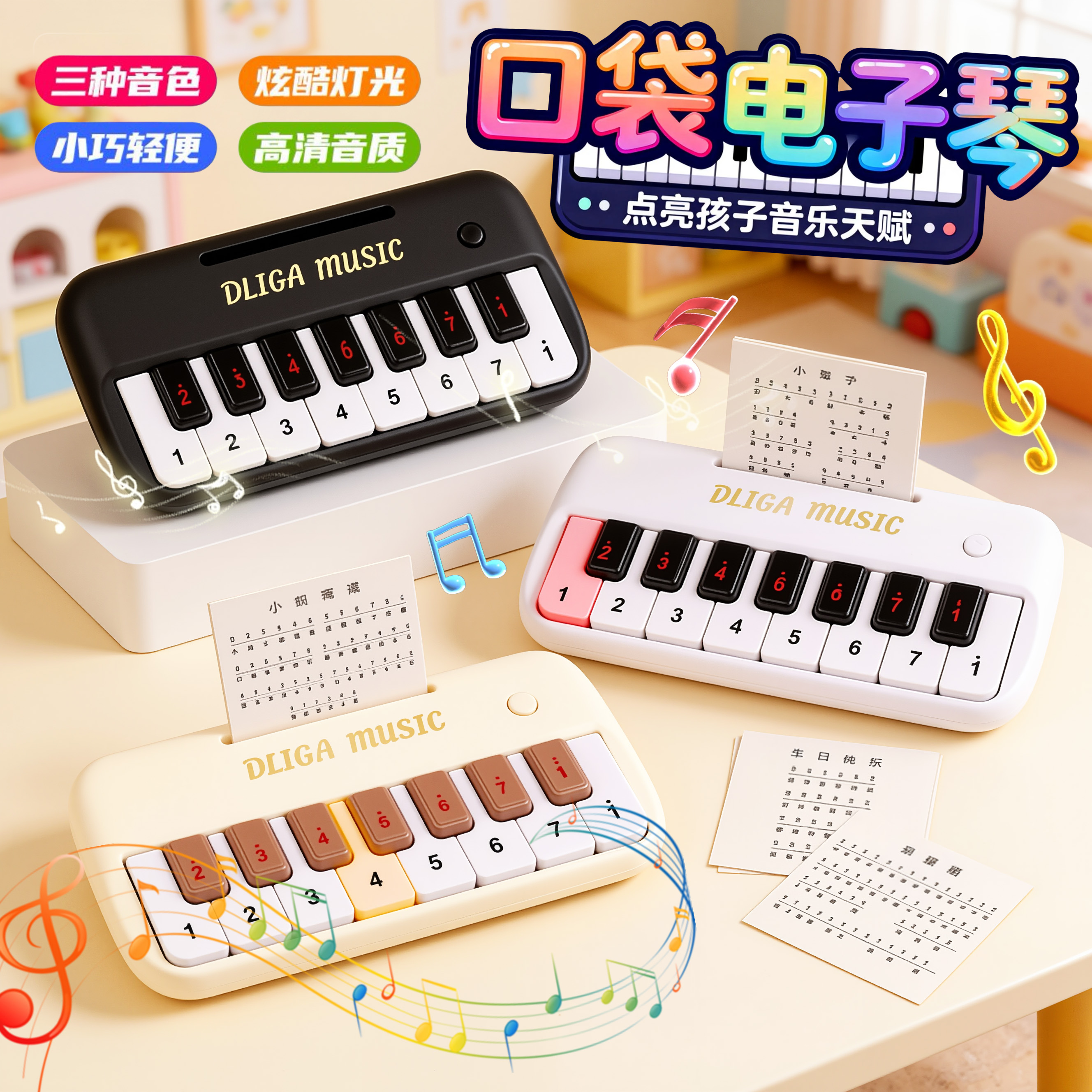 儿童口袋音乐键盘电子琴男女孩一岁宝宝玩具入门迷你小钢琴可弹奏