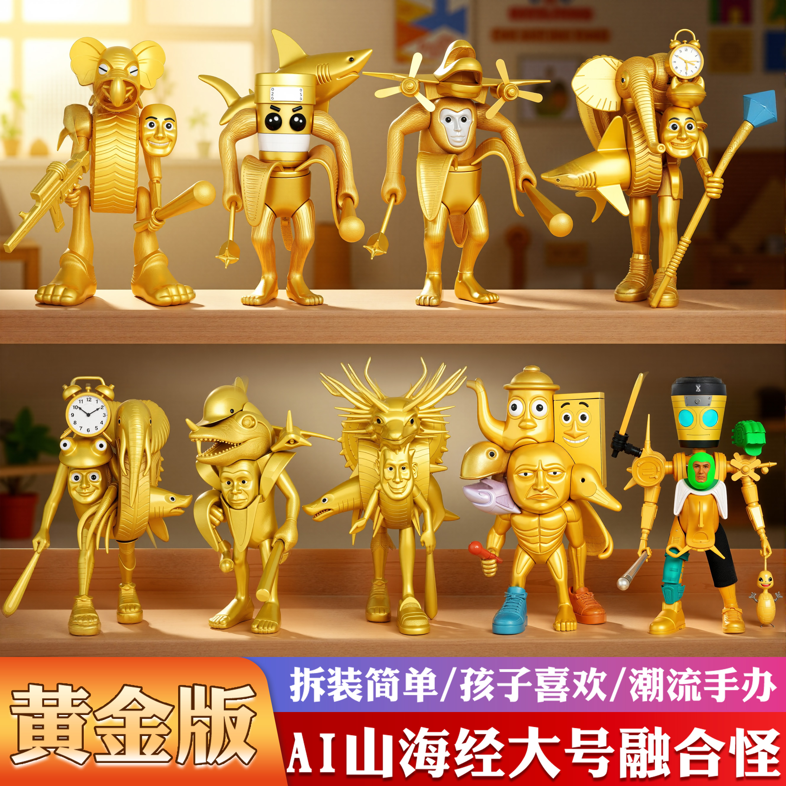 外国ai山海经黄金神兽拼装积木