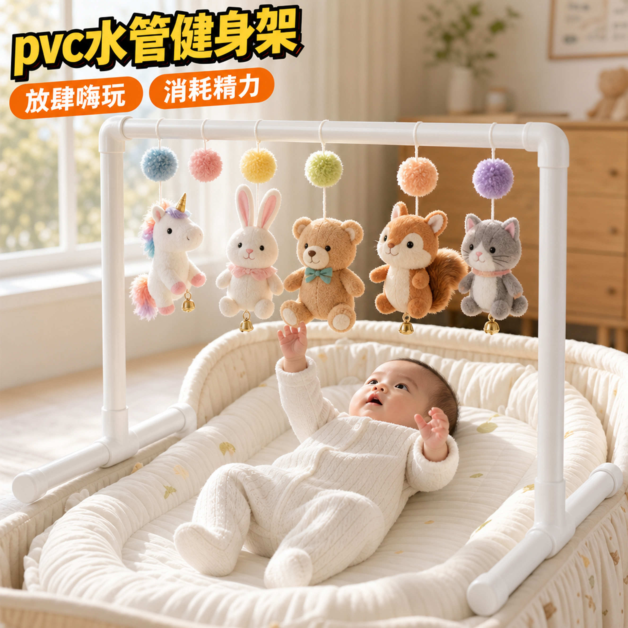 0-6月婴儿脚踢水管健身架早教图片