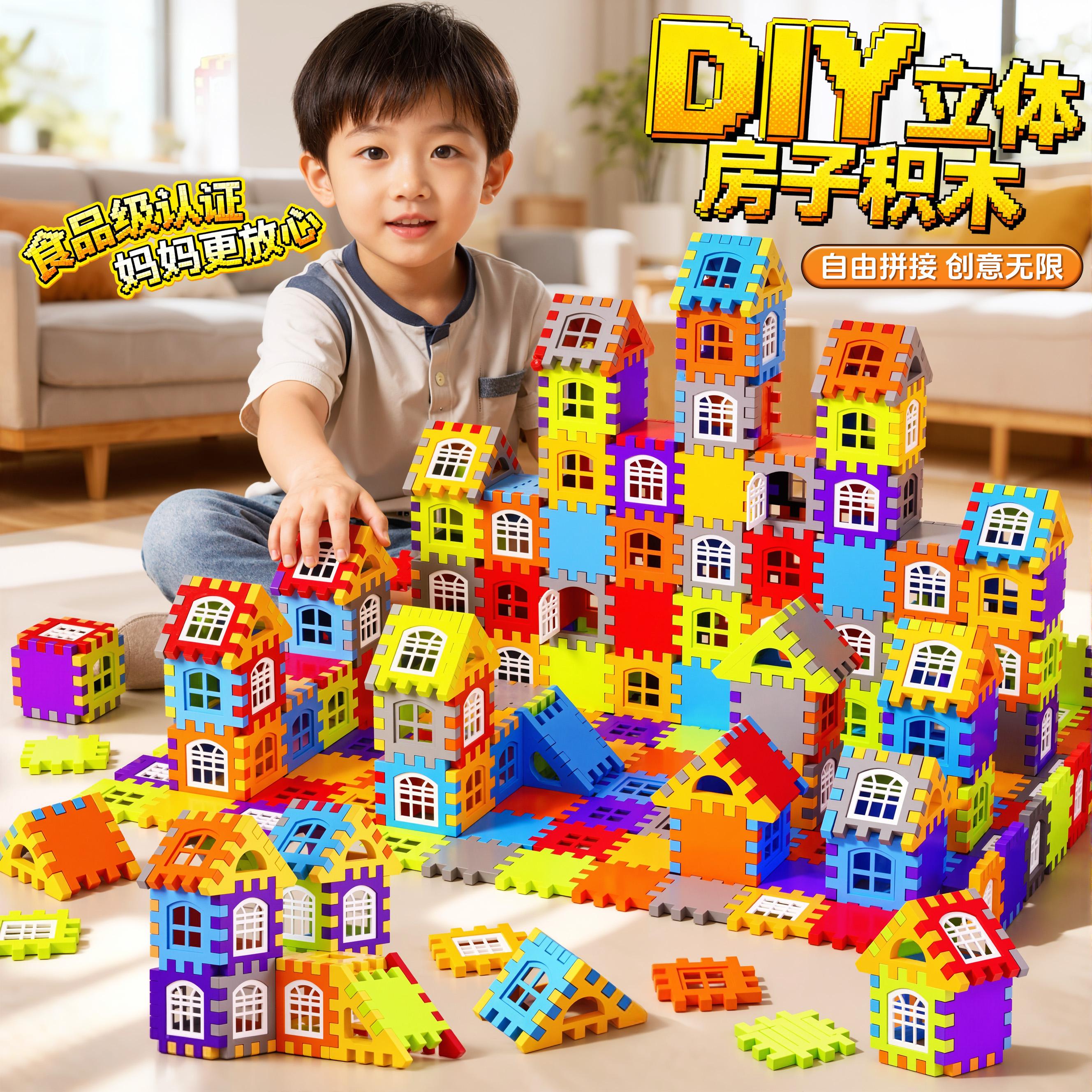 儿童搭房子积木益智拼装玩具
