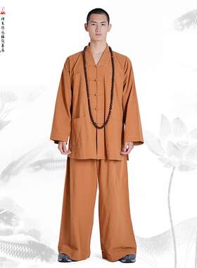 新式菩莲夏季僧服短褂套装男女薄款棉麻布盘扣居士和尚衣服修行服
