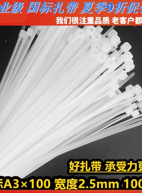 国标A3*100mm宽2.5力扣塑料尼龙扎带捆绑绳束理线封扣带白色黑色