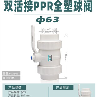 PPR双活接球阀开关4分6分1寸2025自来水32管塑料热熔63钢芯75阀门