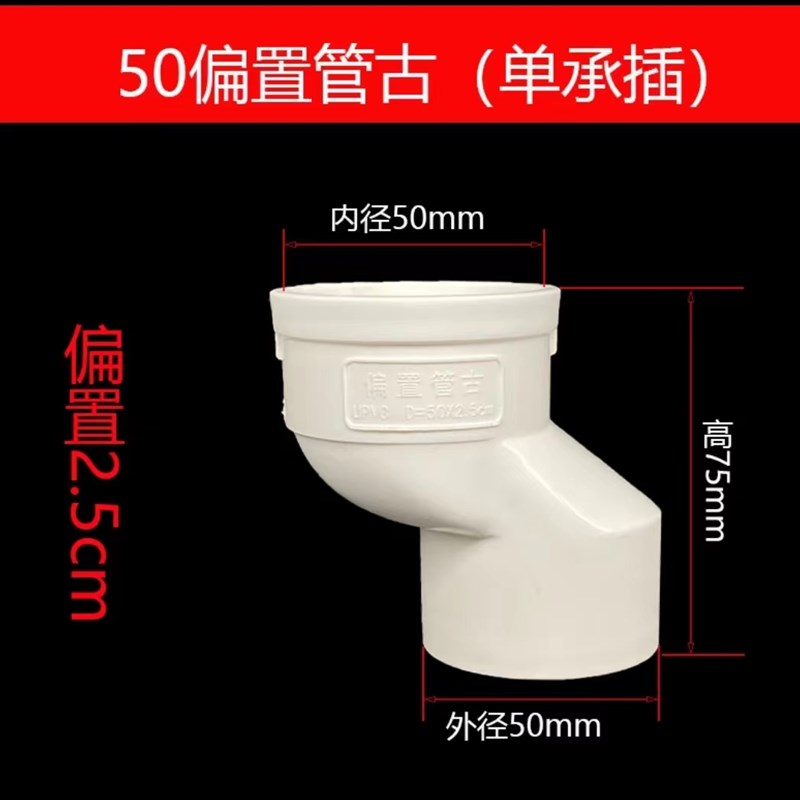 PVC偏a置直接管古移位器50/排水管75/110单双承插管接头排水预埋