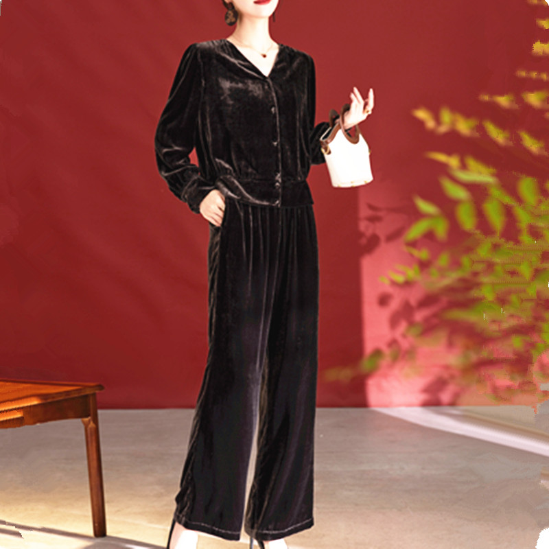 真丝金丝绒套装女士2025新款高端奢华大牌轻奢高级感桑蚕丝两件套