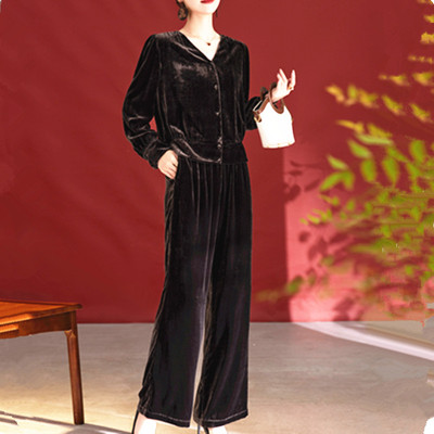 真丝丝绒套装桑蚕丝金丝绒两件套