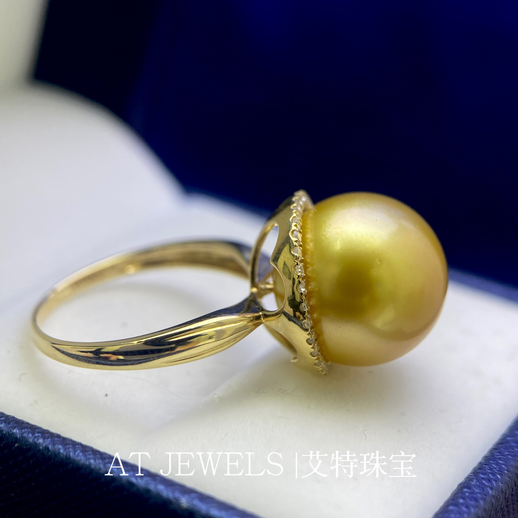 南洋海水金珠戒指18K金镶嵌钻石正圆无瑕强光大气优雅款搭配
