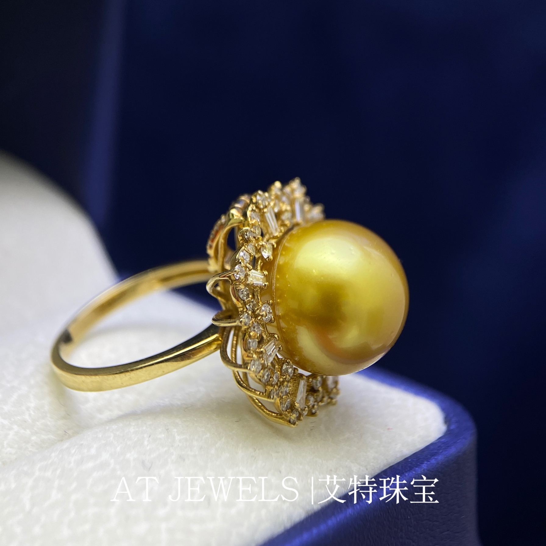 南洋金珠戒指吊坠两用款18k金钻石珍珠戒指空托厚实豪华创意镶嵌