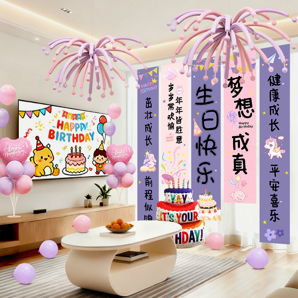 生日紫色景墙装饰条幅周岁布置背气球男孩女孩客厅派对仪式感场景,节庆用品/礼品,装扮布置套餐,淘宝优惠券,粉丝福利购,淘宝优惠卷