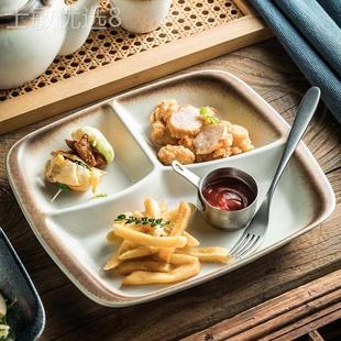 一人份早餐盘零食分格盘家用下午茶点心盘子 创意分餐盘陶瓷盘子